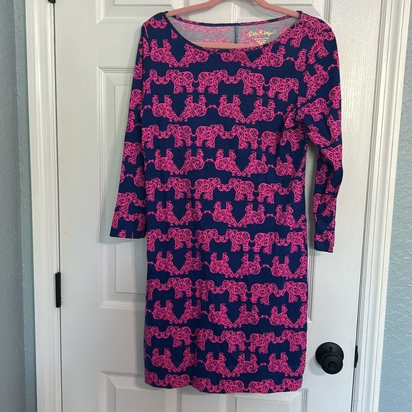 LILLY PULITZER Marlowe Dress Pack Your Trunk Elephant Print Pink Blue - Picture 15 of 17